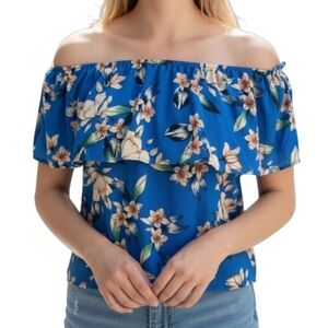 Off Shoulder Top Tropical Print